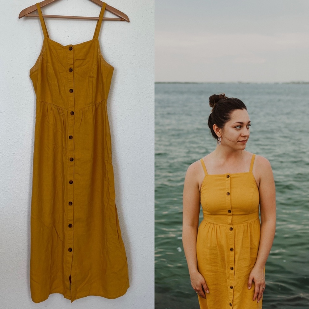 Linen Blend Midi Dress